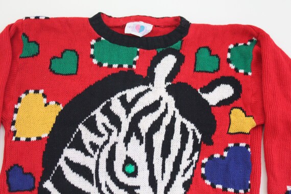 Zebra!  Large   Kids  Vintage Ugly Sweater  Red  … - image 2