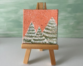 Pastel Winter Trees Mini Canvas Magnet