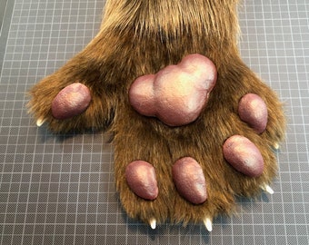 Brown Fursuit Paws + silicone big K9 PawPads and Claws with custom colors ! Feral Like Canine Feline Wolf Fox Cat size M/L