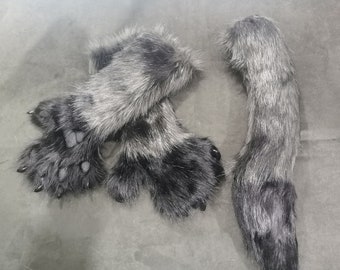 Ready to ship mini partial black/gray with claws and paw pads + tail