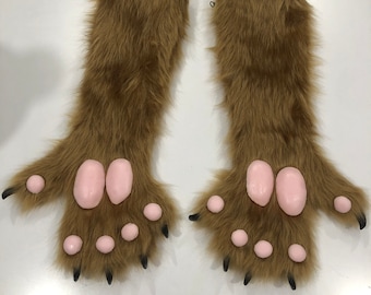 Brown  Fursuit Paws + silicone big Panda PawPads and Claws with custom colors ! Feral Like Canine Feline Wolf Fox Cat size M/L