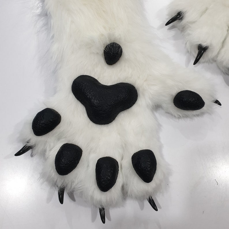 White Fursuit Paws + silicone THICK K9 PawPads and Claws with custom colors ! Feral Like Canine Feline Wolf Fox Cat size M/L 