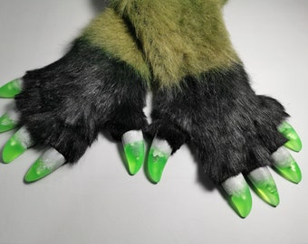 Ready to Protogen handpaws Ship Brown/ Green Fursuit