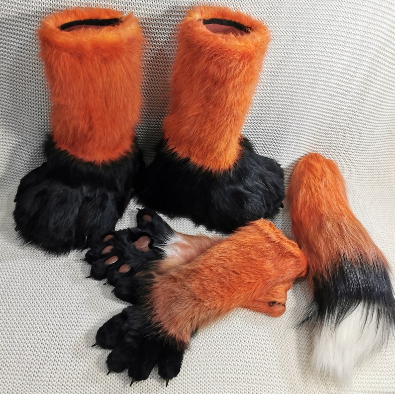 Set Feet Paws, Hand paws and tail with pads and claws custom! Like Canine Feline  Bird  Protogen Wolf Fox Cat Fursuit 