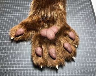 Brown Fursuit Paws + silicone little K9 PawPads and Claws with custom colors! Feral Like Canine Feline Wolf Fox Cat size M/L