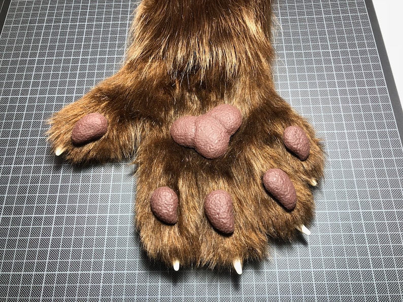 Brown Fursuit Paws + silicone little K9 PawPads and Claws with custom colors ! Feral Like Canine Feline Wolf Fox Cat size M/L 