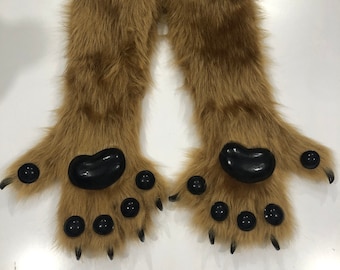 Brown Fursuit Paws + silicone Monster PawPads and Claws with custom colors ! Like Canine Feline Wolf Fox Cat size M/L