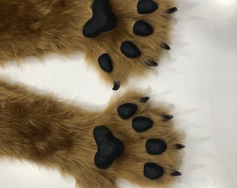 Brown Fursuit Paws + silicone THICK K9 PawPads and Claws with custom colors ! Feral Like Canine Feline Wolf Fox Cat size M/L