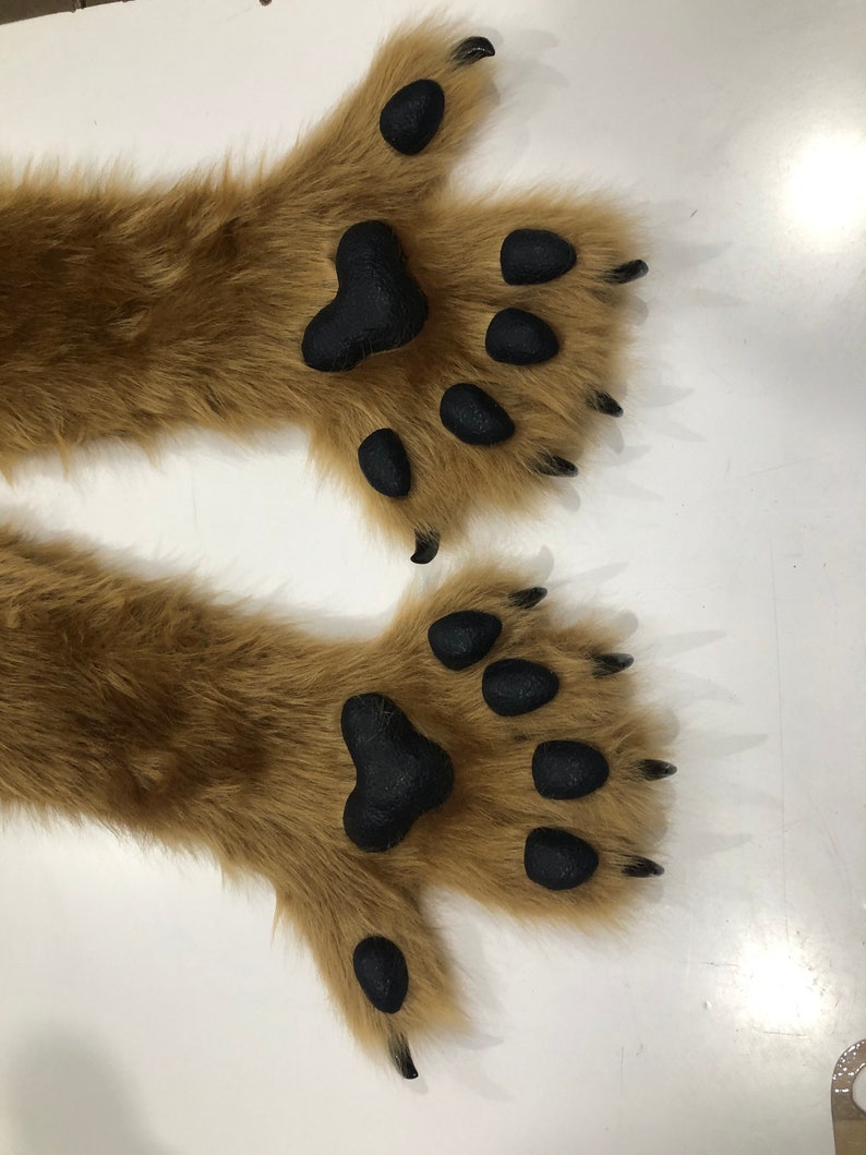 Brown Fursuit Paws + silicone THICK K9 PawPads and Claws with custom colors ! Feral Like Canine Feline Wolf Fox Cat size M/L 