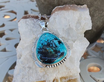 Sterling Silver Blue Diamond Turquoise Pendant | Rare Collectible Stone from Nevada | Handcrafted by Jake Sampson | 2"x1" | 18g"