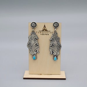 Sterling Silver, Earrings, Sleeping Beauty Turquoise Nugget,  handcrafted by Lorenzo Juan