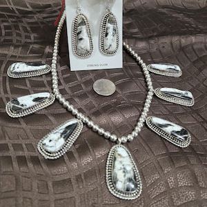 EXTRODENARY White Buffalo Necklace and Earrings Set by Navajo Artist E Spencer