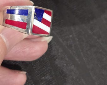 Sterling silver PATRIOTIC red white and blue Flag Ring designer David Rosales