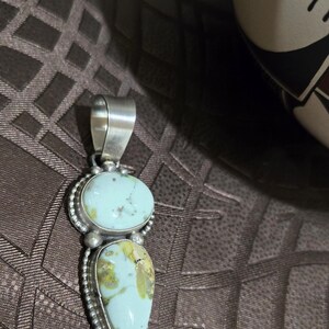Matted sterling Silver and Palomino VARISCITE stone Pendant by Navajo BOBBY JOHNSON