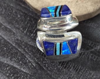 Sterling silver Ring inlayed with Lapis Lazuli, Turquoise and Blue Opal