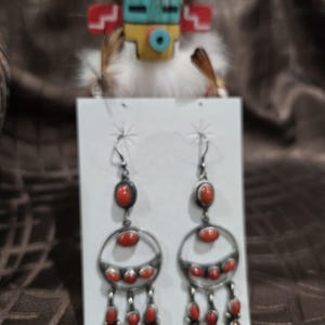 Matted sterling Silver and Mediterranean CORAL chandelier Earrings