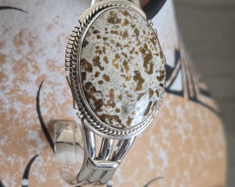 Sterling silver Leopard Jasper Bracelet  by Native American artist Kay Yazzie