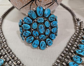 Vintage Turquoise Cluster Bracelet by Navajo artist ROANHORSE