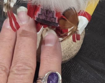 Sterling silver and CHaroite stone Navajo crafted Ring