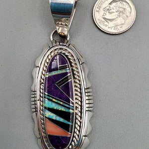 Handcrafted, Multi inlay stones Pendant, Sterling Silver by Navajo artist Melvin Francis