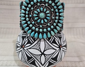 Turquoise Huge and HEAVY sterling silver VINTAGE cluster Bracelet