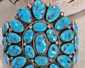 Vintage Turquoise Cluster Bracelet for Navajo Artist.   "ROANHORSE "