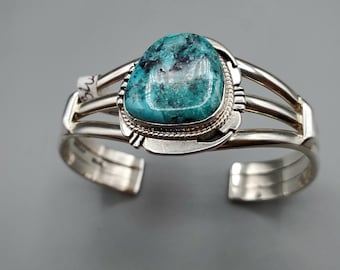 Sterling Silver Turquoise Bracelet by Navajo Artist John Nelson