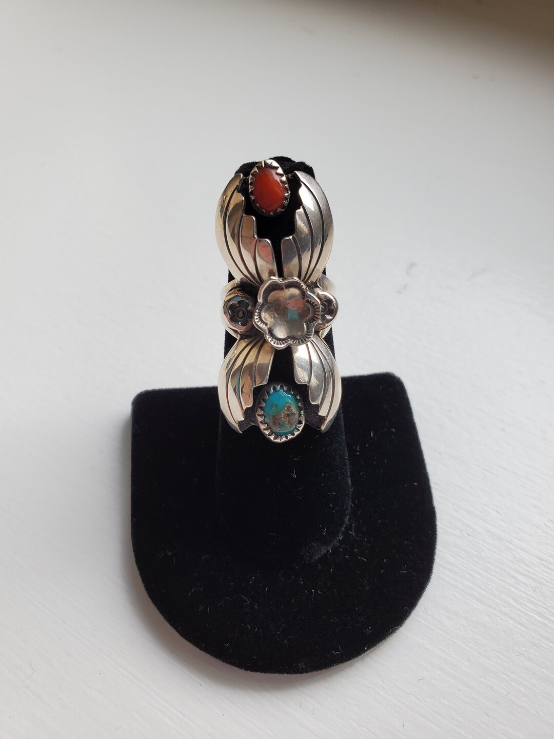 Vintage Sterling Silver Navajo Turquoise and Coral Ring - Etsy