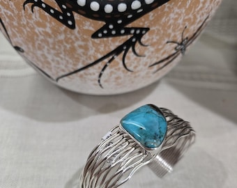 Sterling silver hardwired Native American Bracelet with Blue Diamond Turquoise