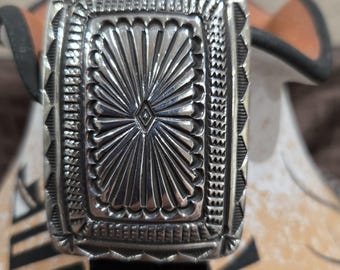Vintage Sterling Silver Navajo Turquoise Stamped Belt Buckle