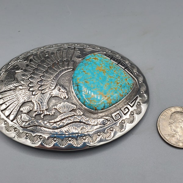 Mans Sterling Silver Buckle by Navajo Artist FREDDY CHARLEY