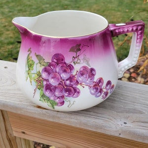 Vintage Teapot Porcelain Ceramic Grapes Fruit Applied No Lid