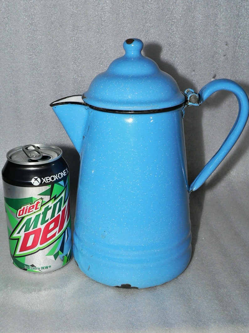 Vintage Graniteware Blue White Specks Coffee Pot Planter Etsy