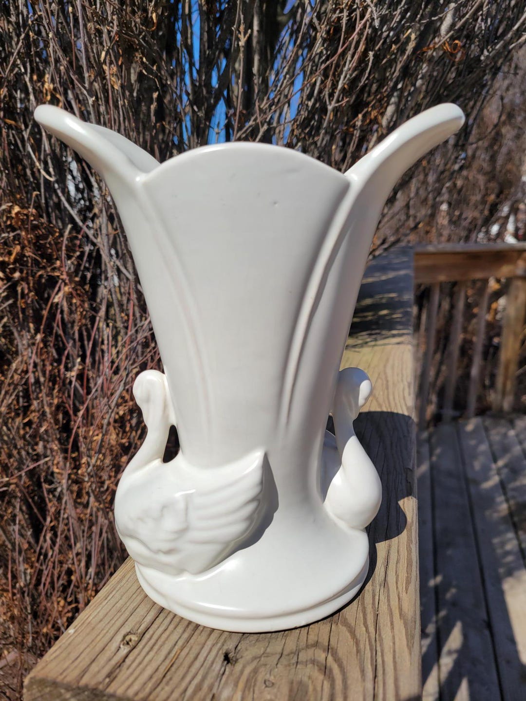 Vintage Rum Rill Art Deco White Swan Fluted Vase Red Wing Vase H - 47 ...