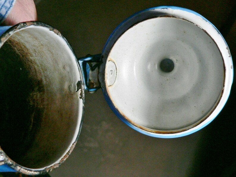 Vintage Graniteware Blue White Specks Coffee Pot Planter Etsy