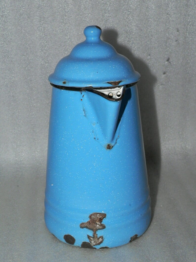 Vintage Graniteware Blue White Specks Coffee Pot Planter Etsy