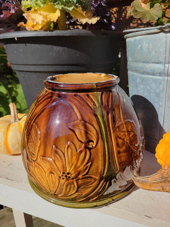 Vintage Mccoy Weller Majolica Jardinière Planter Sunflower Brown