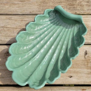 Vintage Abingdon Pottery Teal Green Art Deco Scalloped Shell Candy Serving Dish New Holstein WI