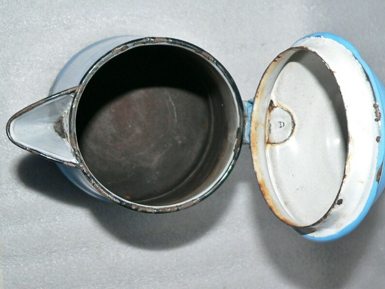 Vintage Graniteware Blue White Specks Coffee Pot Planter Etsy