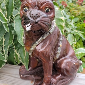 Vintage Plaster Boxer Bulldog Dog Statue Made in Mexico Carnival