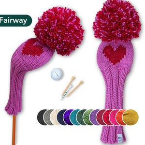 Herz-Strick-Golfschläger-Überzug für Fairwayholz; Strick-Holz-Headcover gestrickt Golf Club Cover mit Herz Card Suit Damen Golf Kinder Golf Geschenk