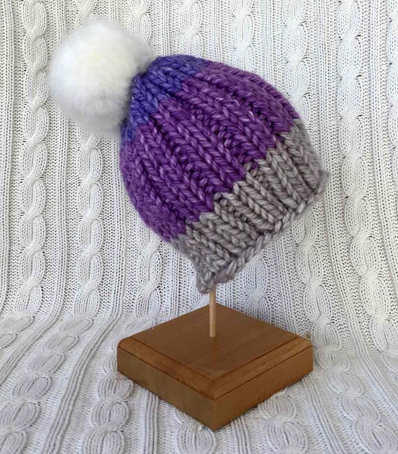 Purple Stripes Knit Hat With Extra 