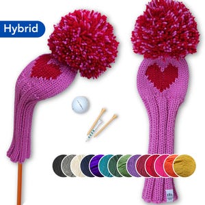 Benutzerdefinierte Golf Club Cover mit Herzmotiv für Hybrid oder Rettungs Club; Strick-Headcover Strick-Hybrid-Abdeckung Herz-Karte Anzug Damen Golf Kinder Golf