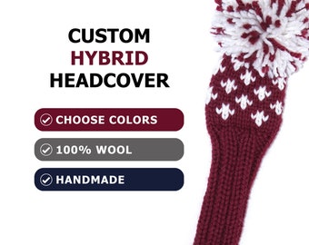 Diamant-Muster Custom Knit Hybrid Cover; Knit 4 Hybrid 5 Hybrid Headcover Strick-Golf Club Cover für Hybrid mit Pompom 100% Wolle Headcover