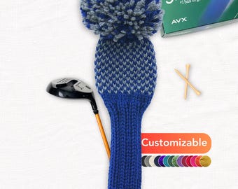 Custom Knit Golf Club Cover with Houndstooth Pattern: 100% Wool, Choose Size & Colors