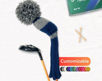 Custom Knit Golf Club Cover: Wide Stripe Pattern, personalize colors and size, 100% Wool