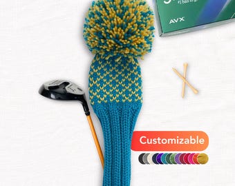 Custom Knit Golf Club Cover: Lattice Pattern, personalized colors and size, 100% wool