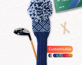 Custom Knit Wool Golf Club Cover: Brocade Pattern (A), Personalize colors & choose size