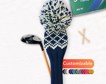 Personalized Knit Golf Club Cover – Argyle 100% Wool