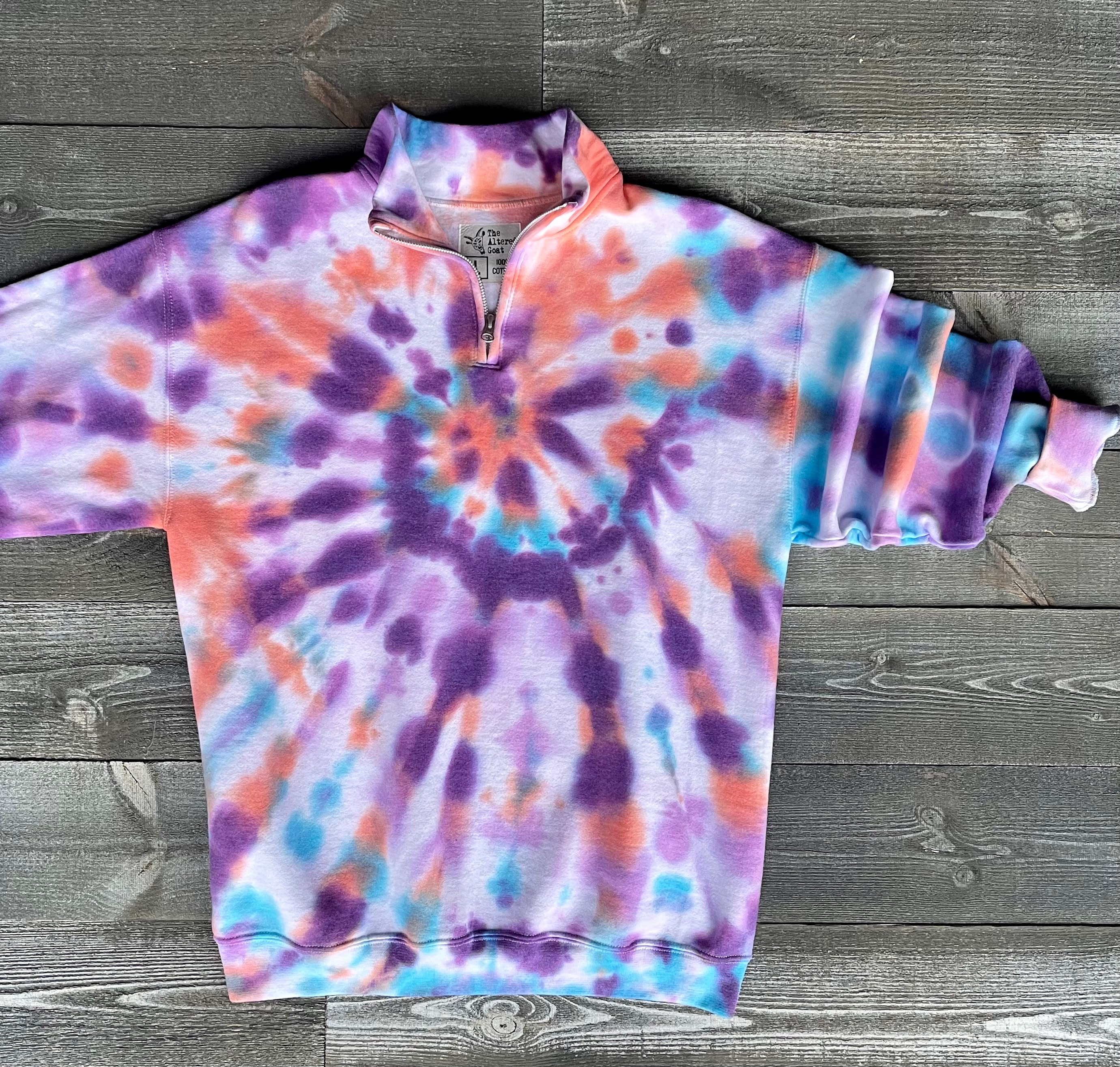 1/4 Zip Satin Stitch Sweatshirt Tie Dye Fabric